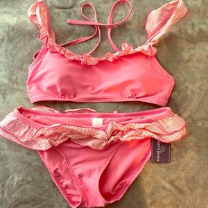 NWT lauren james pink swim bikini plaid Large Set